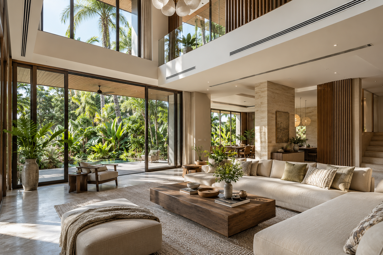 Không gian biệt thự với cửa gió điều hòa được tích hợp trong kiến trúc.