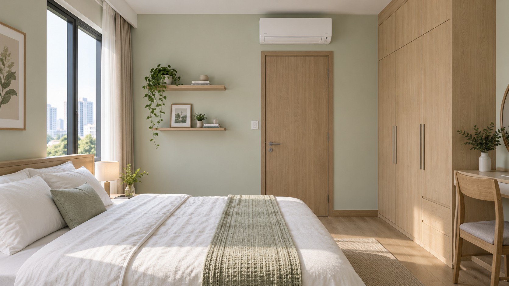 Gợi ý chọn dàn lạnh treo tường cho phòng ngủ có thiết kế gọn gàng.