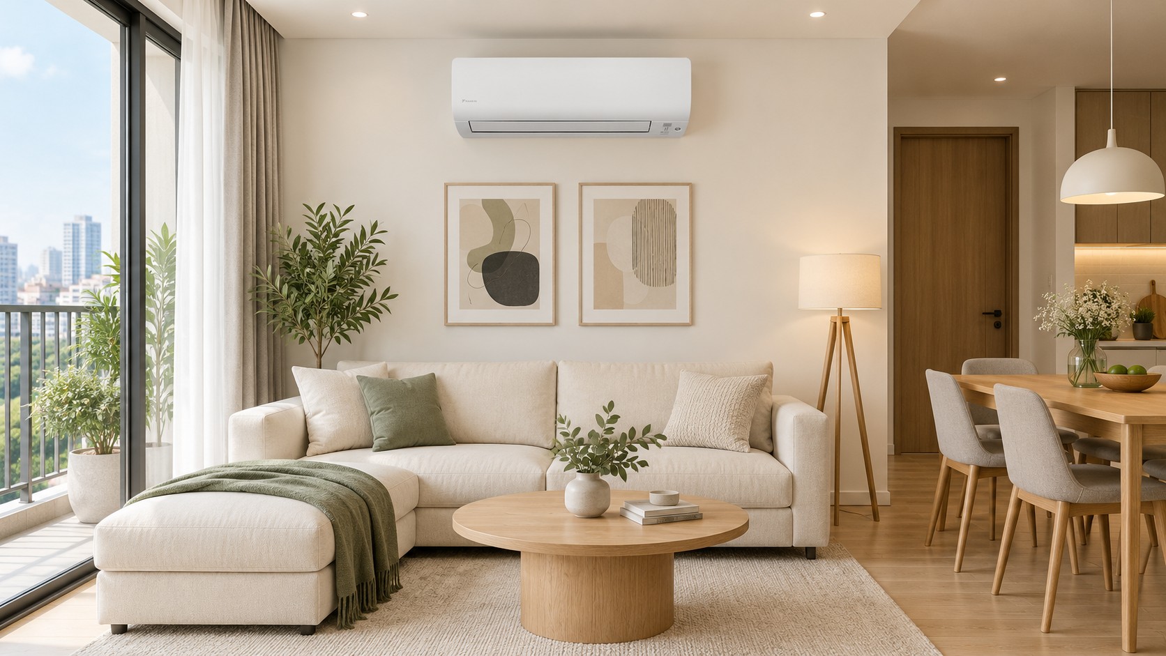Gợi ý bố trí điều hòa trong phòng khách căn hộ.