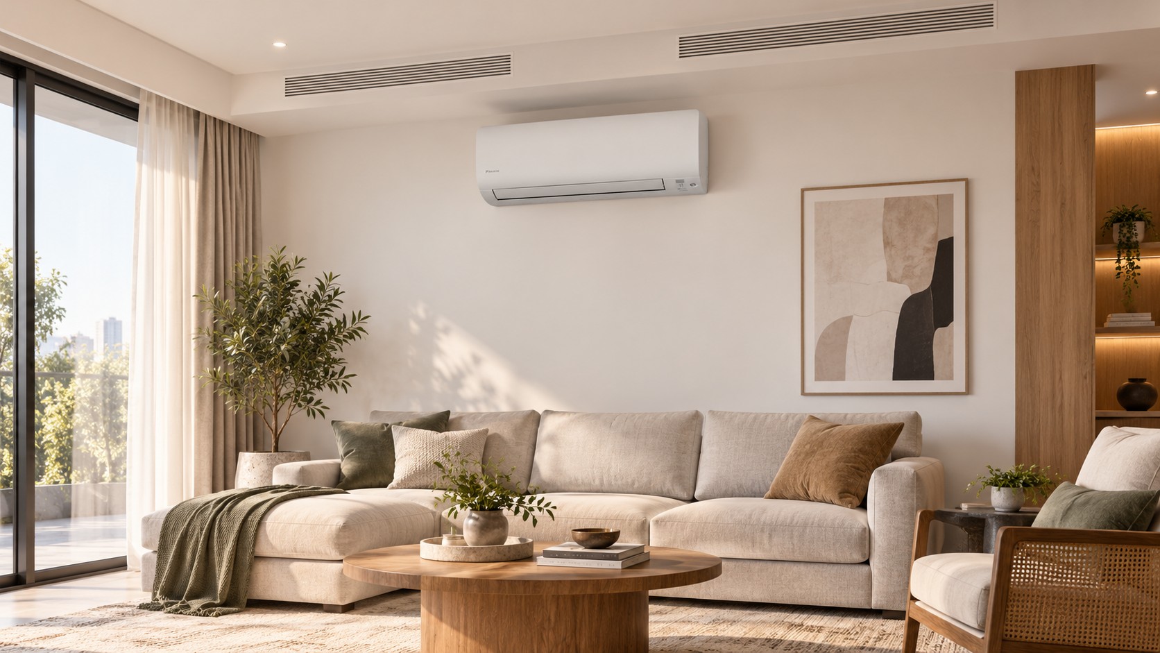 Gợi ý phối hợp cửa gió với trần và nội thất phòng khách.