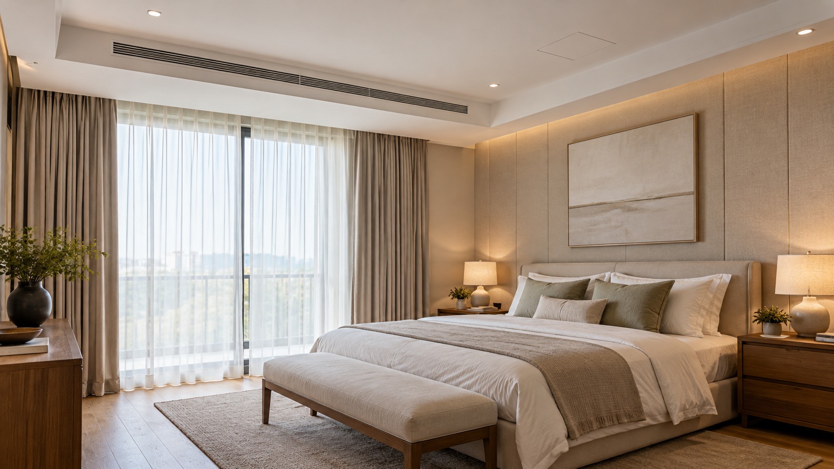 Gợi ý bố trí thiết bị và cửa gió trong không gian hoàn thiện.