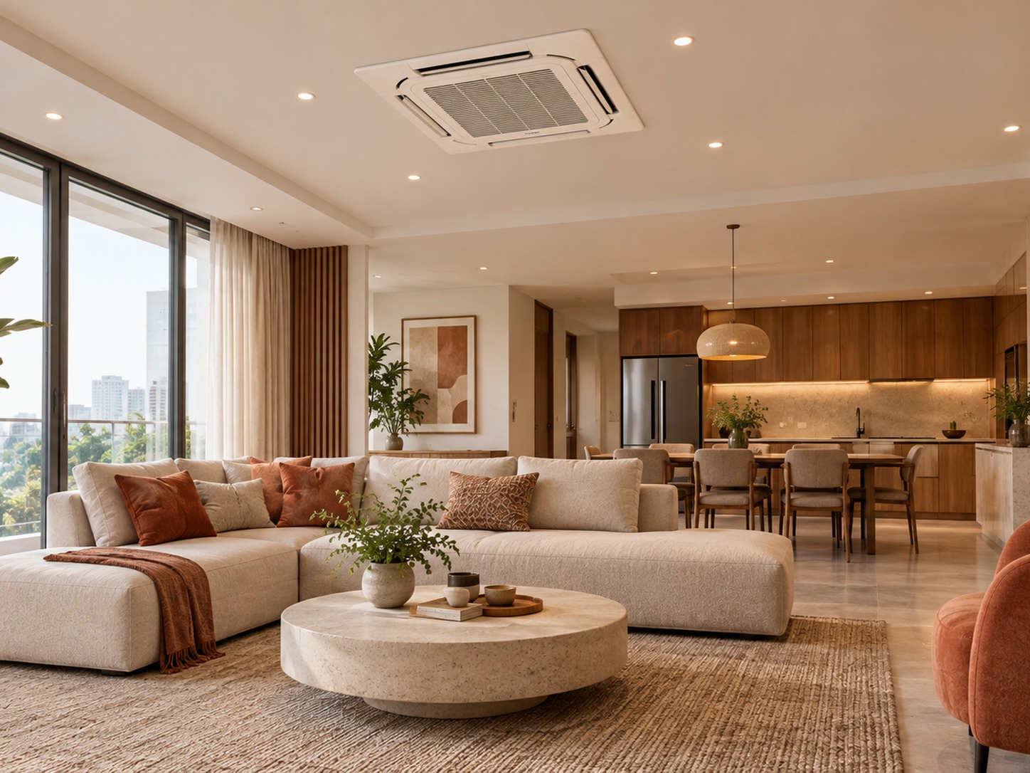 Điều hòa âm trần Multi: Phối hợp thiết bị với trần, đèn và đồ nội thất