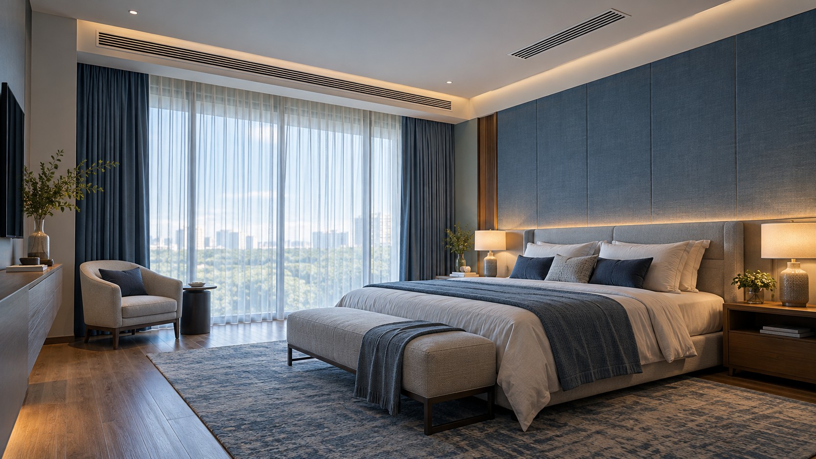 Gợi ý bố trí thiết bị và cửa gió trong không gian hoàn thiện.