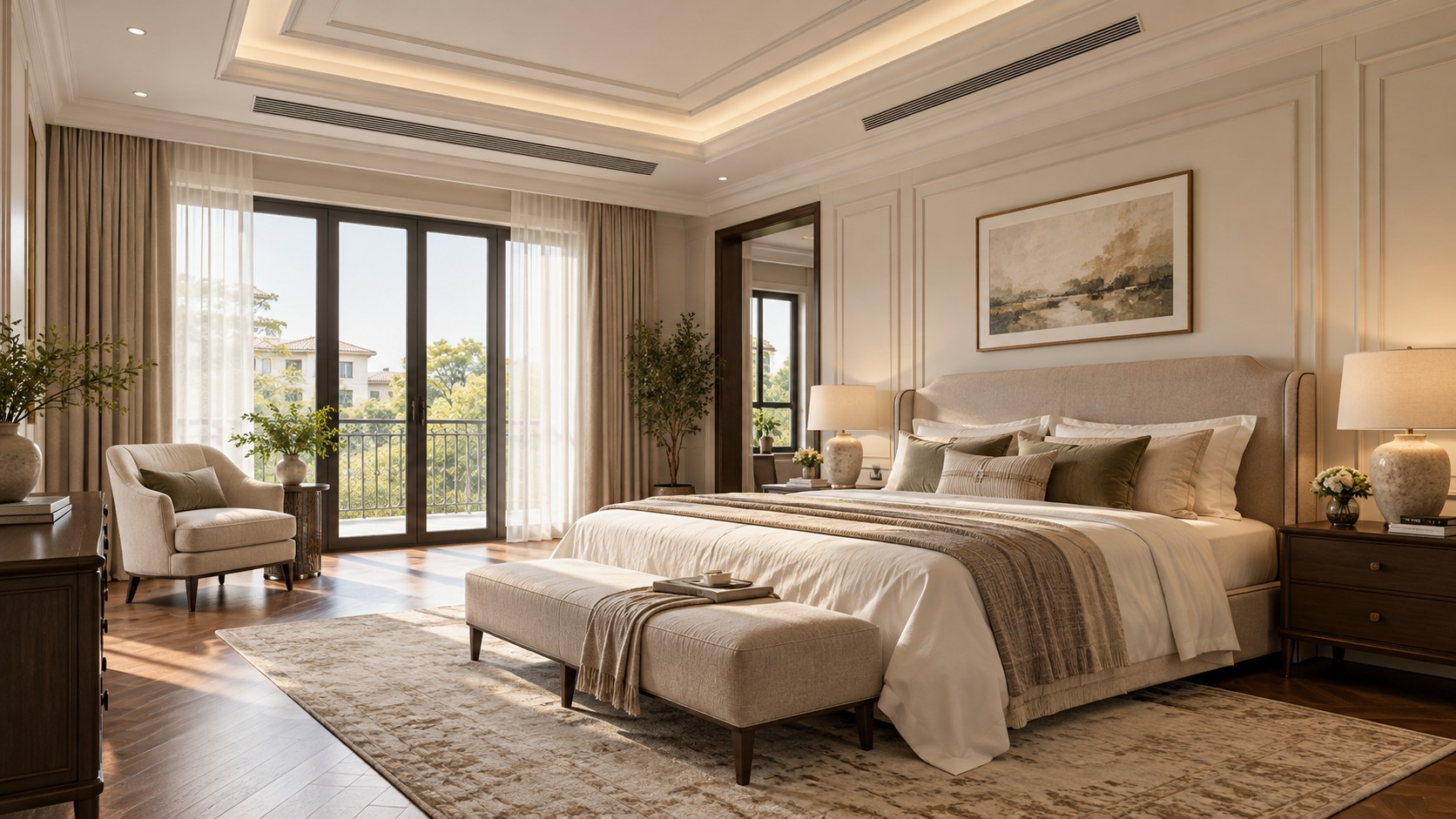 Gợi ý bố trí thiết bị và cửa gió trong không gian hoàn thiện.
