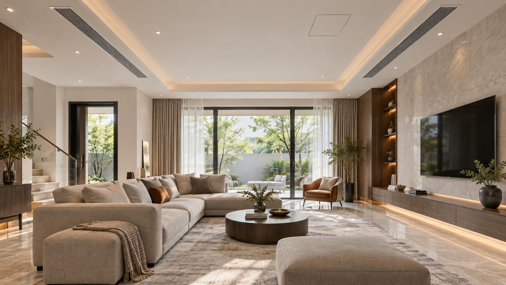 Gợi ý bố trí thiết bị và cửa gió trong không gian hoàn thiện.